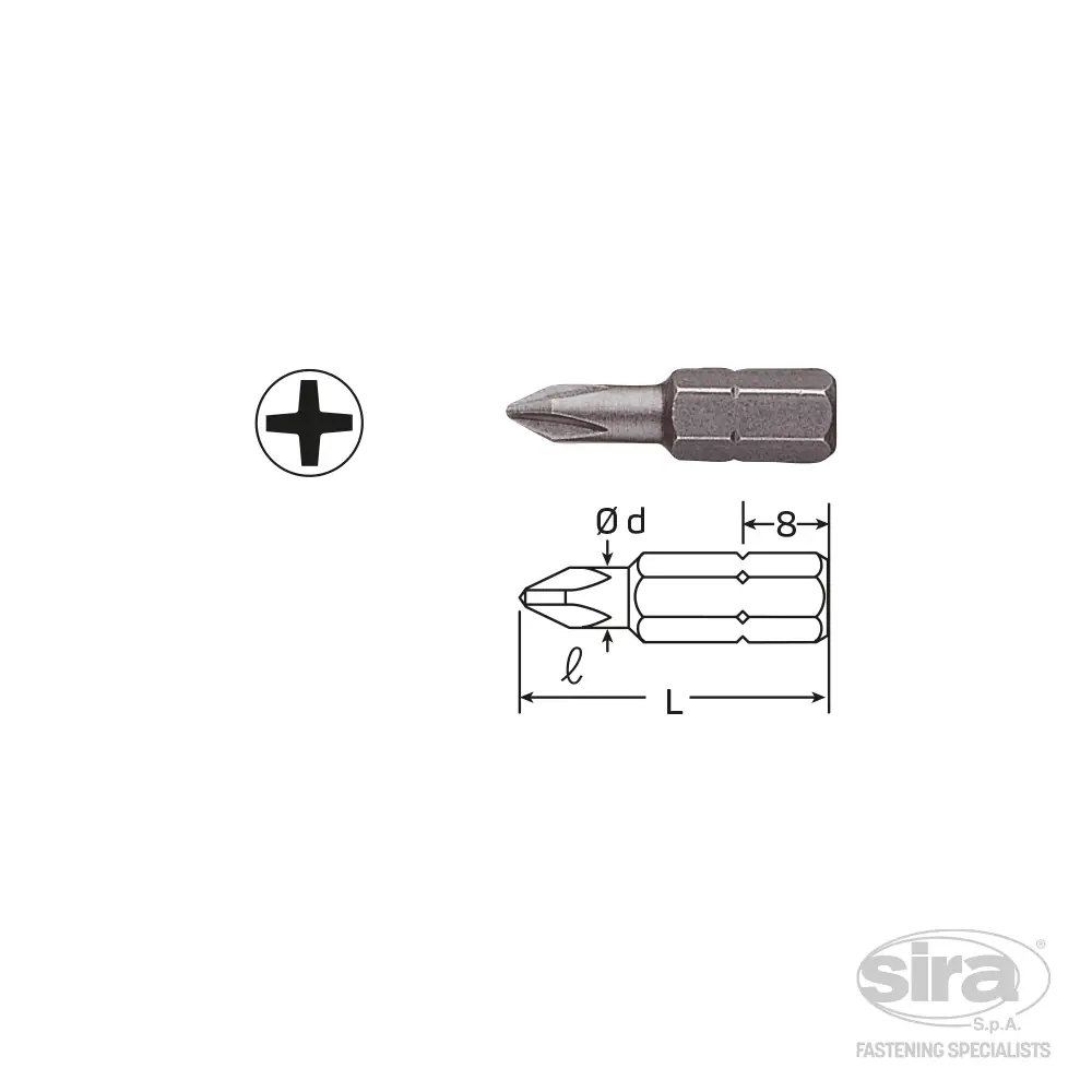 SIRA-SpA-vessel-bits-attacco-1-4Hex-C63-C25-impronta-phillips Attacco 1/4" HEX-C6,3 - immagine 1