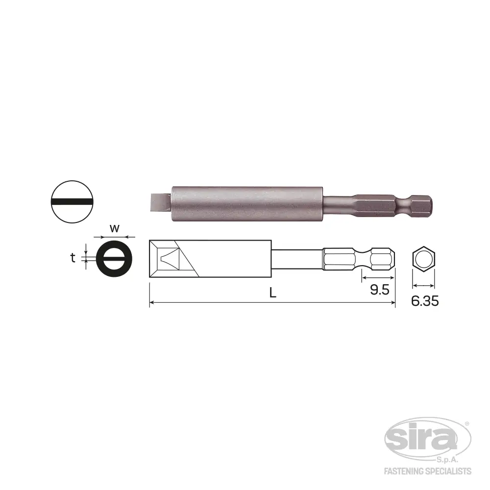 SIRA-SpA-vessel-bits-attacco-1-4Hex-E63-B35-impronta-taglio-guidalama-integrato Bit attacco 1/4" HEX-E6,3 B35 - immagine 1