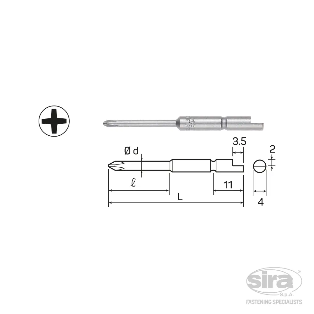 SIRA-SpA-vessel-bits-attacco-baionetta-4mm-D71-impronta-phillips Bit attacco mezzaluna D71 - immagine 1